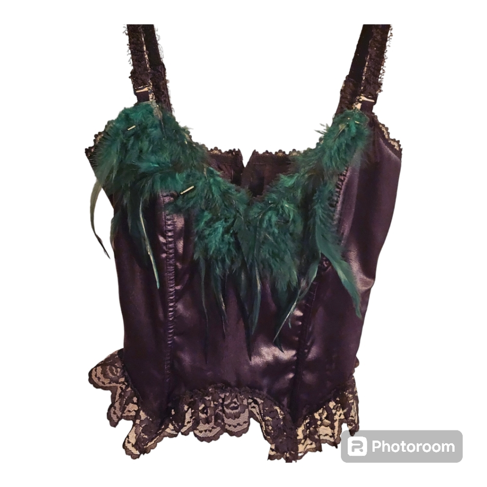 Vintage 1980's Carol Maloney Green Feather Corset - Picture 5 of 8